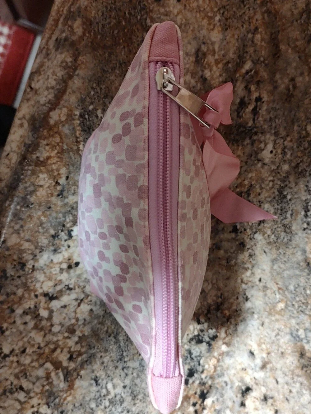 Pink Patterned Canvas Cosmetic Pouch